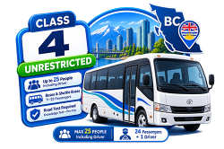 Class 4 Unrestricted licence in BC for buses carrying up to 25 people including the driver